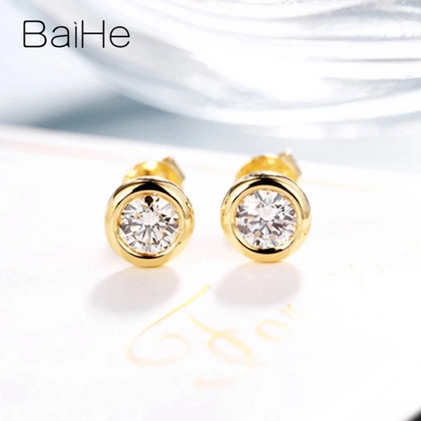 BAIHE Твердые 14 к желтое золото всего 0.20ct H/SI натуральные бриллианты женские Помолвочные мужские Подгонянные алмазные размеры круглые серьги-гвоздики