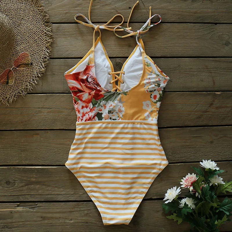 Новинка 2020 винтажные цельные купальные костюмы бохо с цветочным принтом