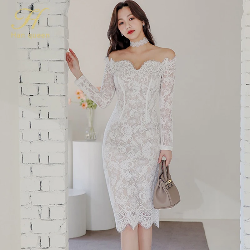 Женское кружевное платье-карандаш H Han Queen облегающее Прозрачное платье-футляр с