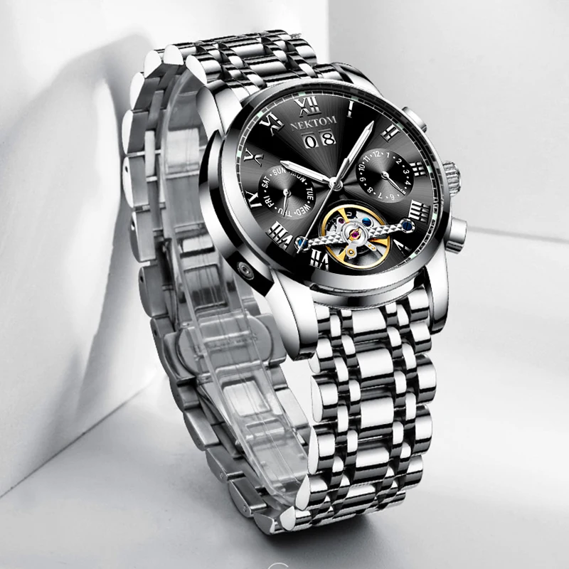 

Automatic Mechanical Watch Men's Hollow Stainless Steel 3Bar Waterproof Luminous Fashion Watch Man