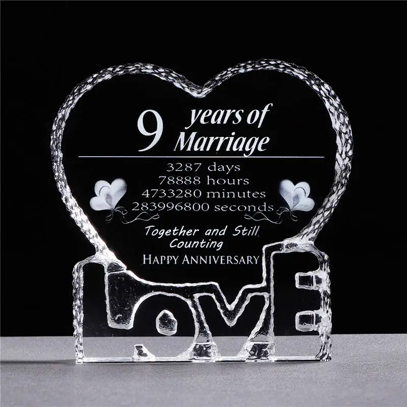 9 years 1-я годовщина для свадьбы памятные подарки для влюбленных хрустальные формы сердца символизируют ваш брак Свадьба юбилей сувениры - Цвет: 9 years
