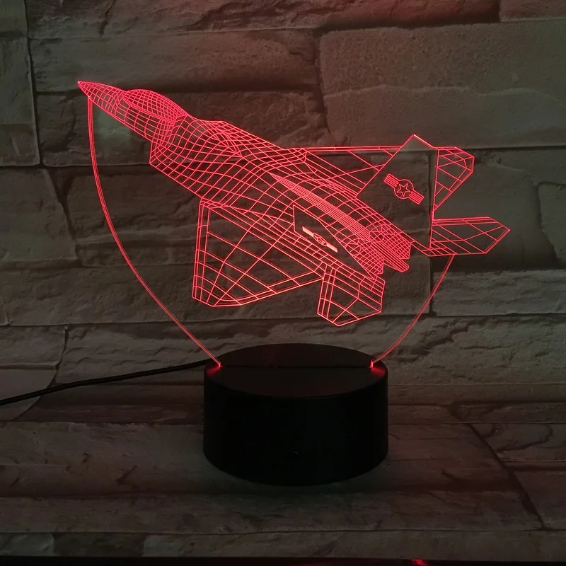Самолет истребитель Usb светодиодный ночной Светильник 3D Иллюзия домашний декор