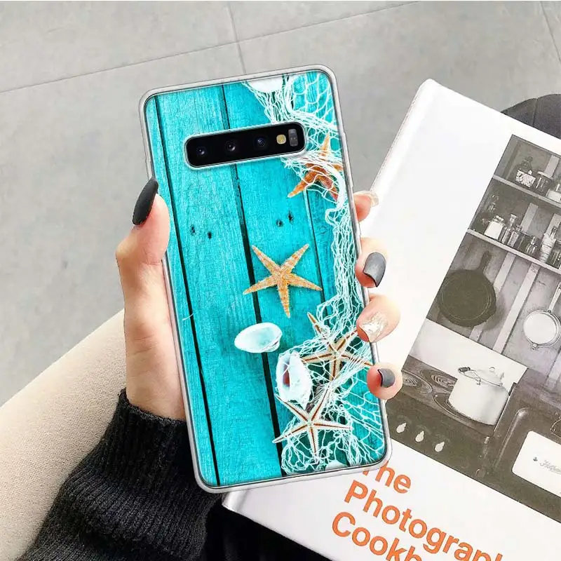 Blue Wood Seashells Sea Star Phone Case for Samsung Galaxy A50 A51 A70 A71 A41 A31 A21S A11 A40 A30 A20E A10 A6 Plus A8 + A7 A9 images - 5