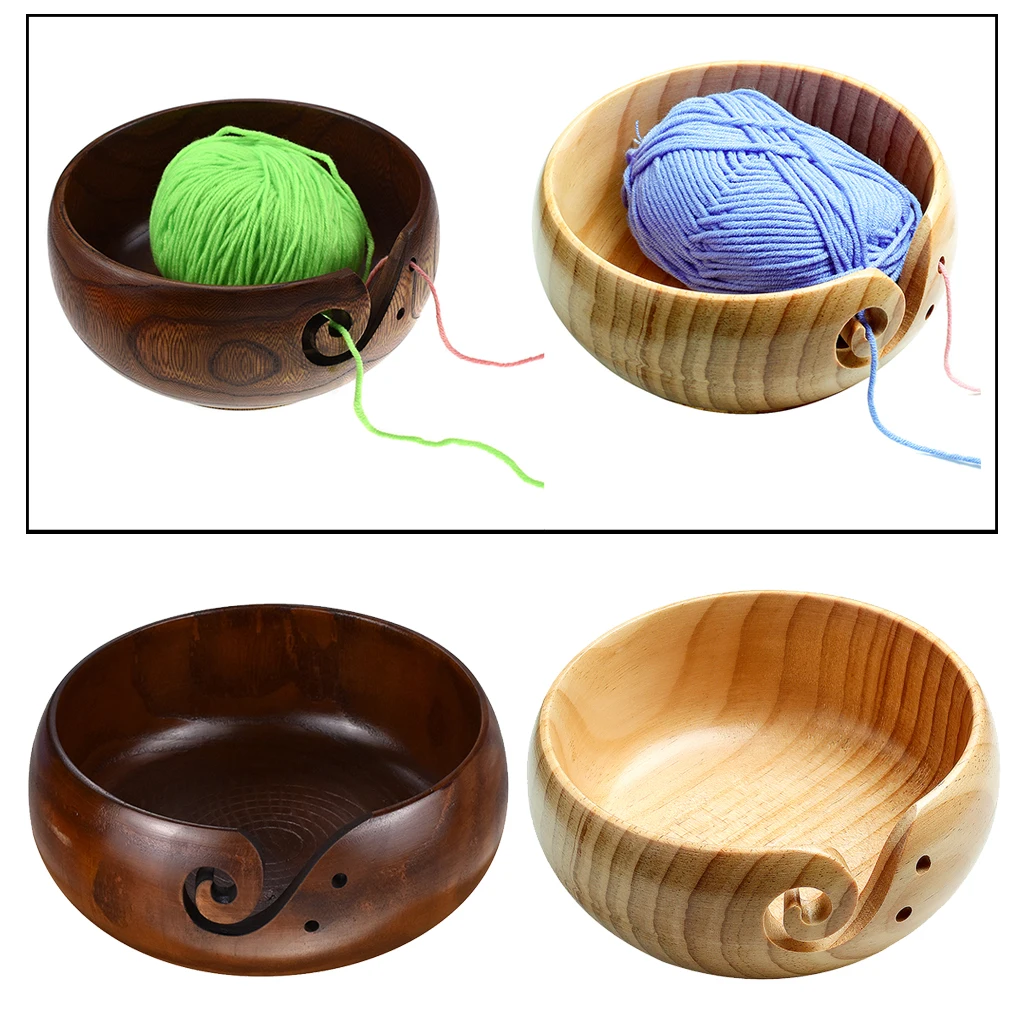 

Wooden Yarn Storage Bowl with Drills Holes Knitting Crochet Supplies