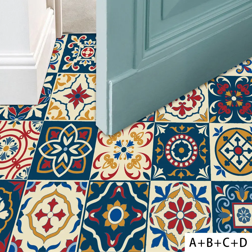 

European retro colorful blue tile stickers kitchen DIY splicing creative stickers waterproof moisture-proof PVC wallpaper