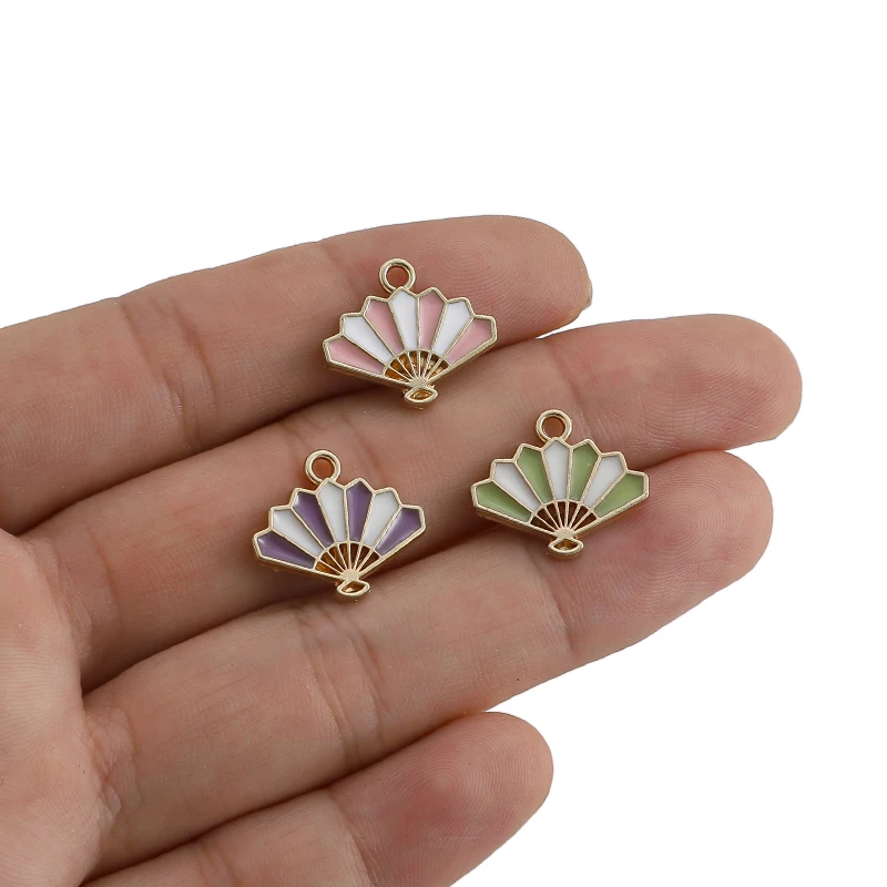 10Pcs/lot Enamel Fan Shaped Charms Alloy Pendant Connector For Diy Jewelry Making Earrings Necklaces Handmade Craft Accessories