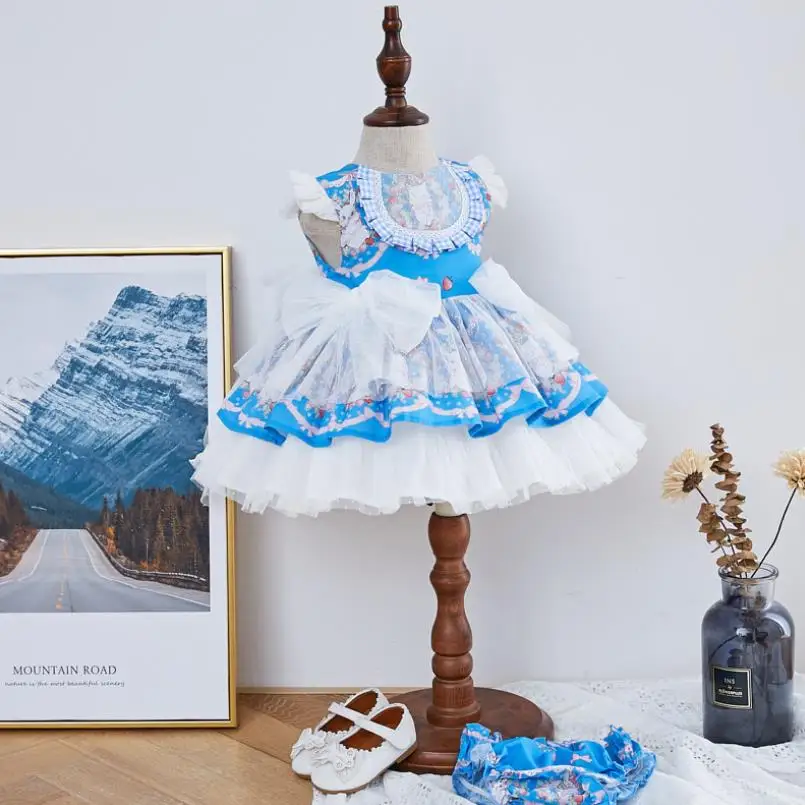 

Miayii Baby Clothing Spanish Princess Ball Gowns Bow Print Mesh Stitching Toddler Birthday Party Lolita Cute Dress For Girls A7