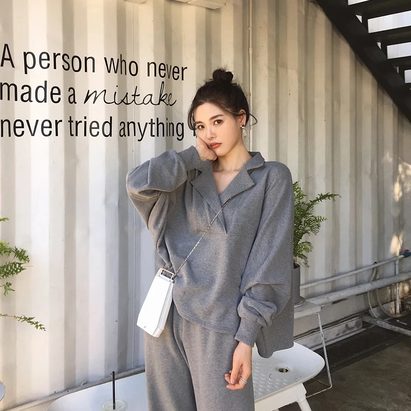 

Women Autumn Hoodies Tracksuit 2 Piece Set Casual Loose Sweatshirts + Sweatpant Set Elegant Long Solid Female Sporting Suit