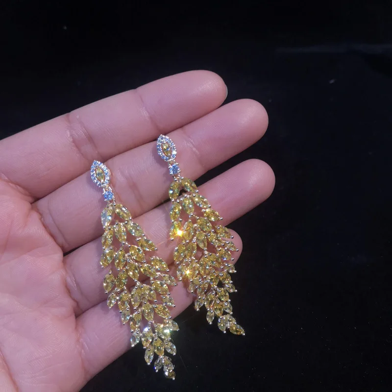 Dazz Trendy Yellow CZ Crystal Zircon Tassel Earrings Fine Jewelry For Wedding Party Women Bride Indian Accessories Gifts 2019 | Украшения и