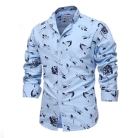 spring 100 cotton printed mens shirt slim fit business casual long sleeve shirt quality male shirt large size clothing tops