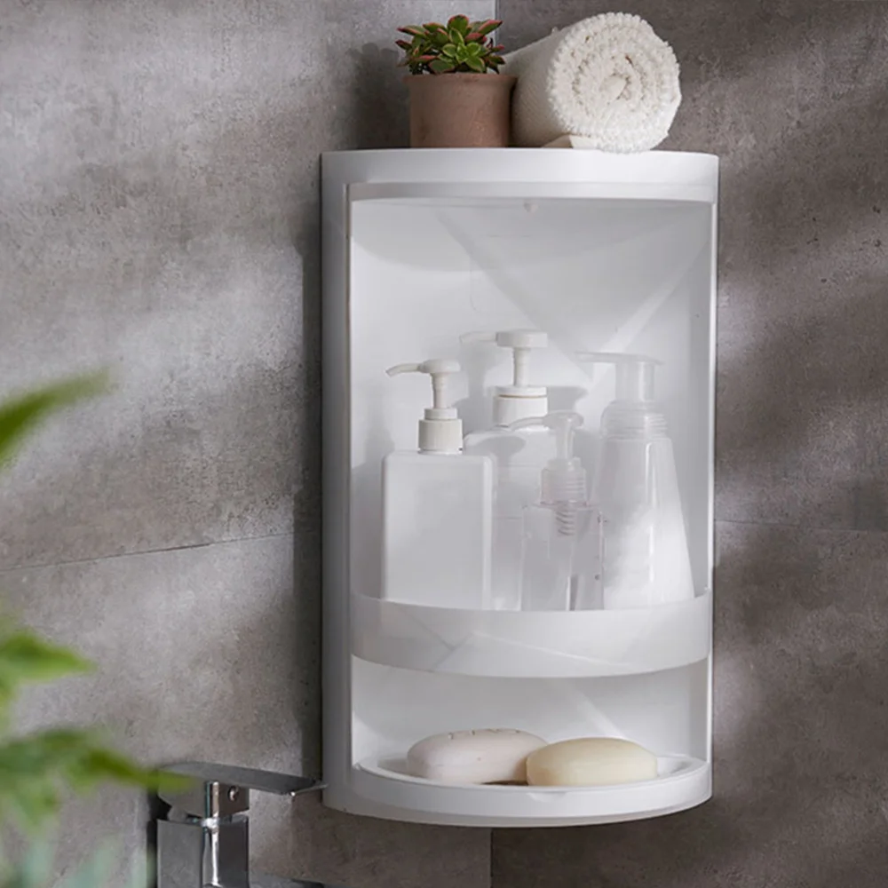 

1PC Bathroom Corner Shelf Stylish Rotating Storage Rack Triangle Organizing Rack Creative Washstand Storage Rack for Hom