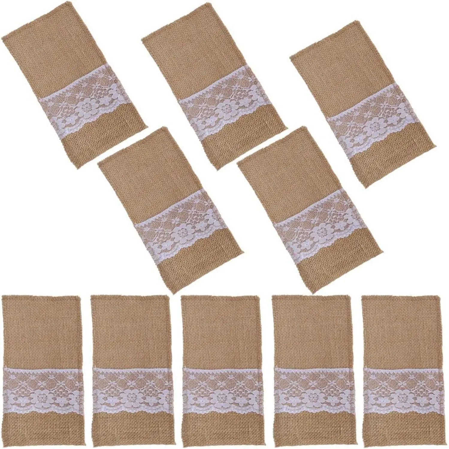 

10 Pcs Natural Burlap Utensil Holders Knifes Forks Bag Cutlery Pouch 4 x 8 Inch Vintage Wedding Decor
