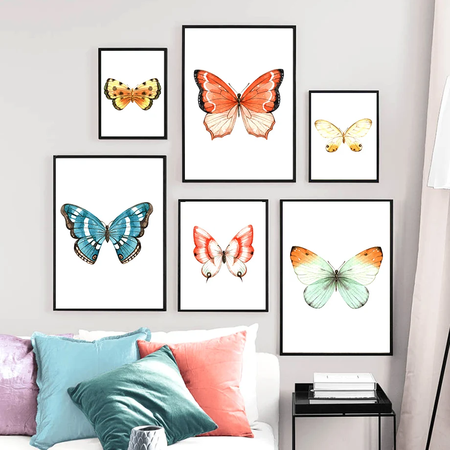 

Мультфильм бабочка стрекоза насекомые Картина на холсте искусство скандинавские плакаты и принты настенные картины для гостиной Декор без...