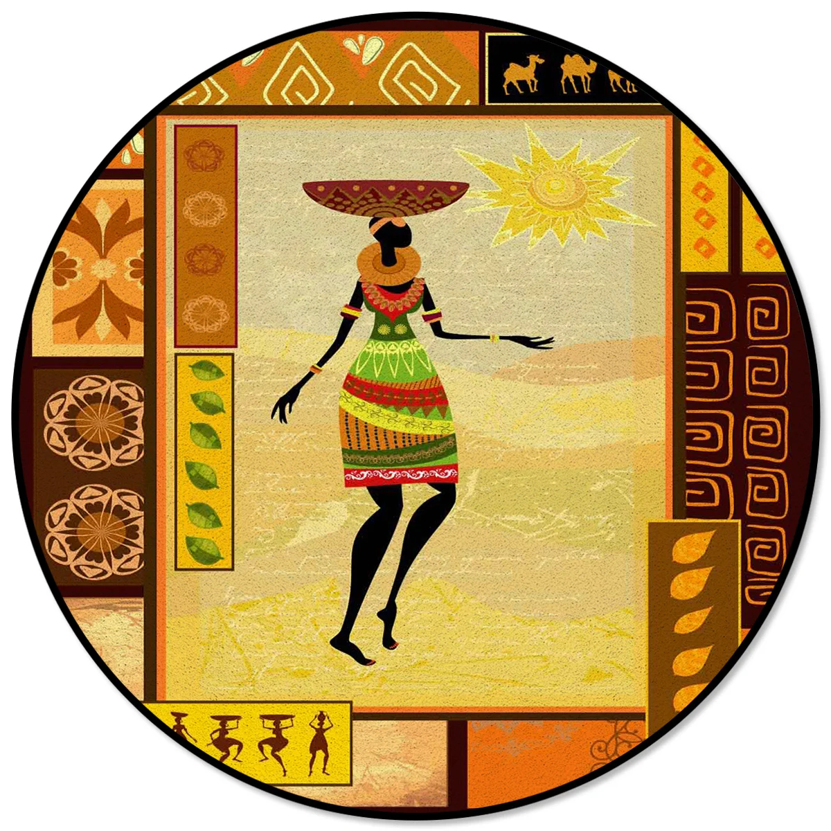 

African Girl Ethnic Pattern Rugs and Carpets for Home Living Room Round Rug for Children Rooms Non-slip