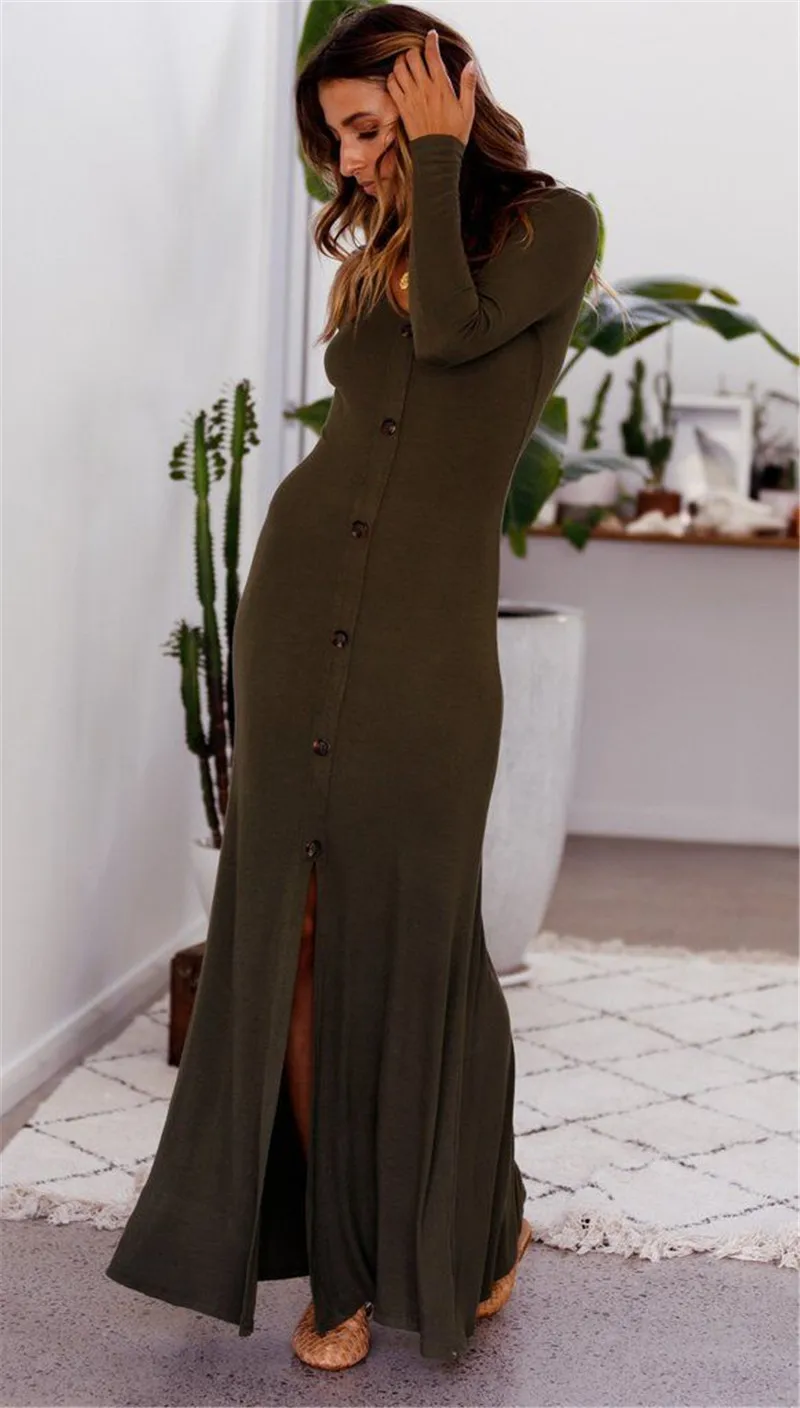 

Summer Dress 2020 Sexy Side Split V-Neck Party Dress Women Fashion Full Sleeve Plus Size Casual Floor-Length Beach Vestidos Robe