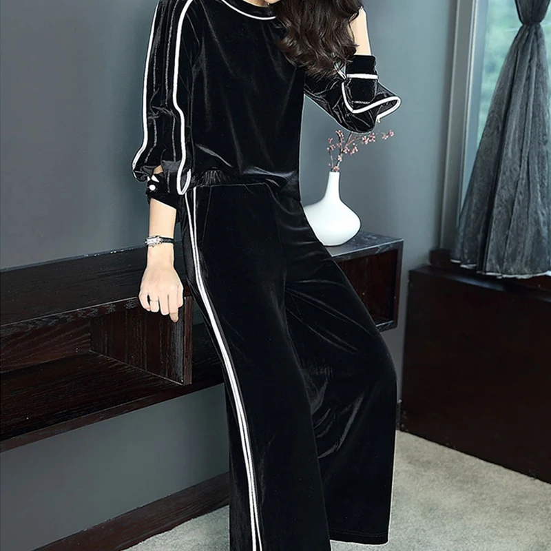 Женский бархатный комплект из двух предметов элегантный велюровый спортивный