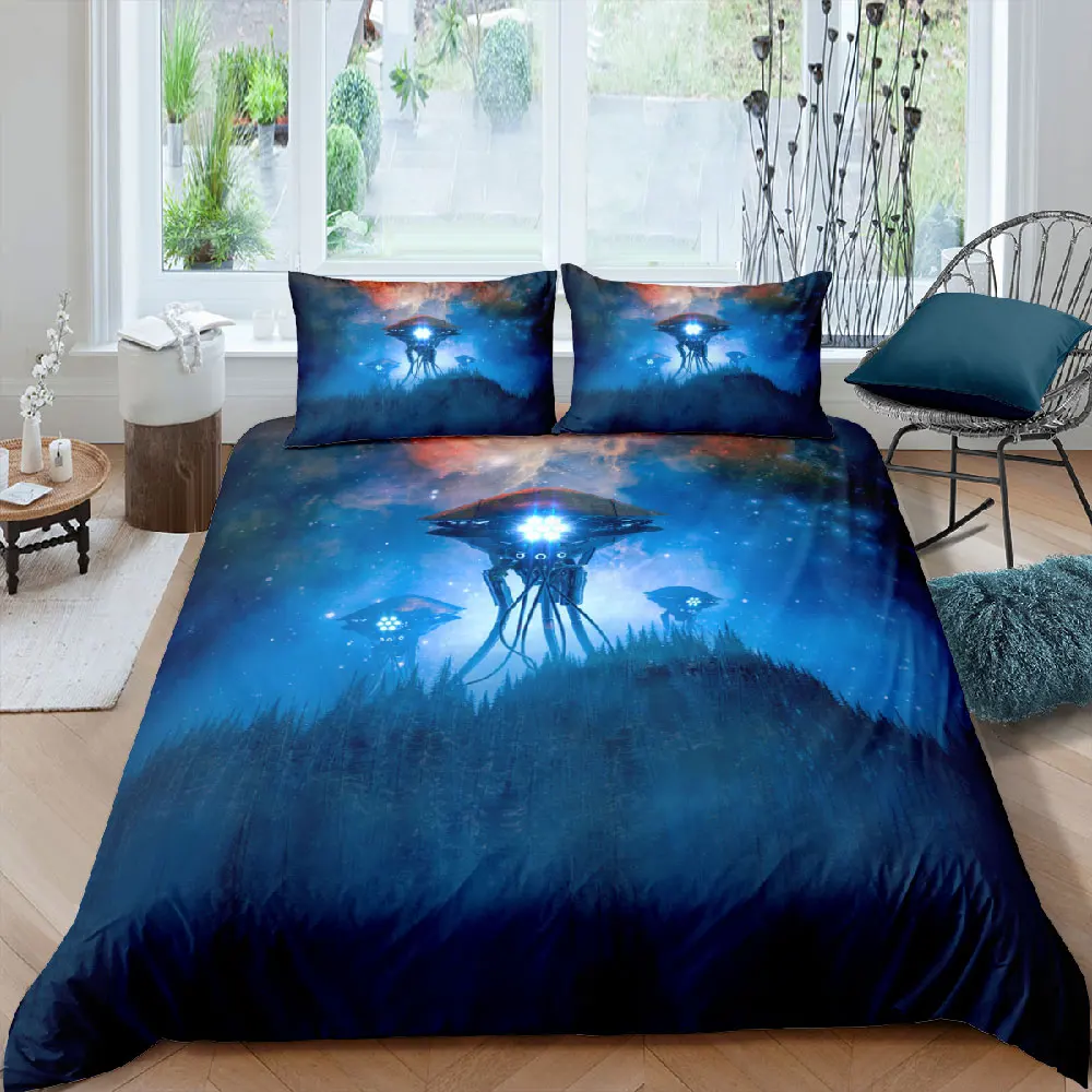 

3d Spaceship Bedding Set Alien Duvet Cover King Dirigible Home Decoration Nebula Bedspread Luxury Boys Kids Comforter Cover