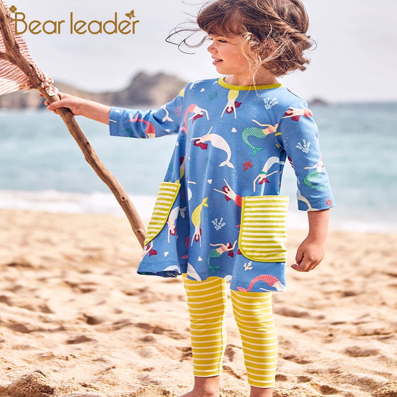 Платье Bear Leader для девочек весеннее платье с длинным рукавом и принтом От 2 до 7 лет