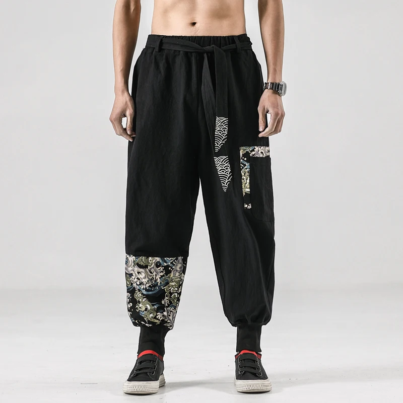 

Шаровары мужские с несколькими карманами, повседневные спортивные штаны в стиле хип-хоп, джоггеры, брюки, модные штаны в китайском стиле Хар...