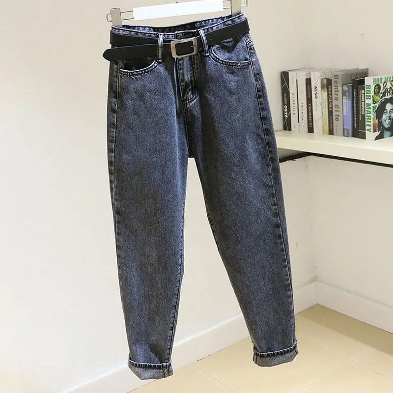 

Woman Jeans Pants Black Gray Jeans Loose High Waist Pantalones Vaqueros Mujer