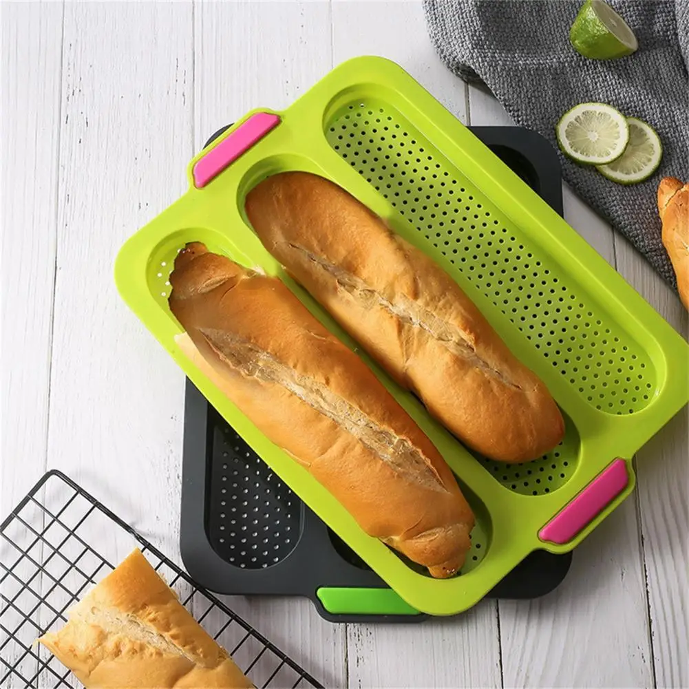 

3 grid silicone mold flexible French bakeware with pores silicone dishwasher household safe bread bakeware baking mold