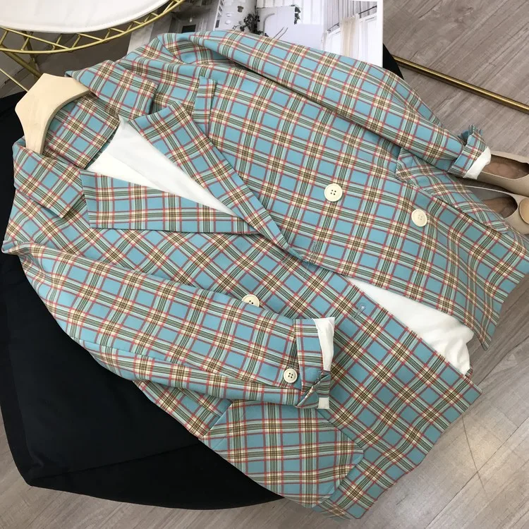 Новое поступление осенний винтажный клетчатый Блейзер Женский свободный