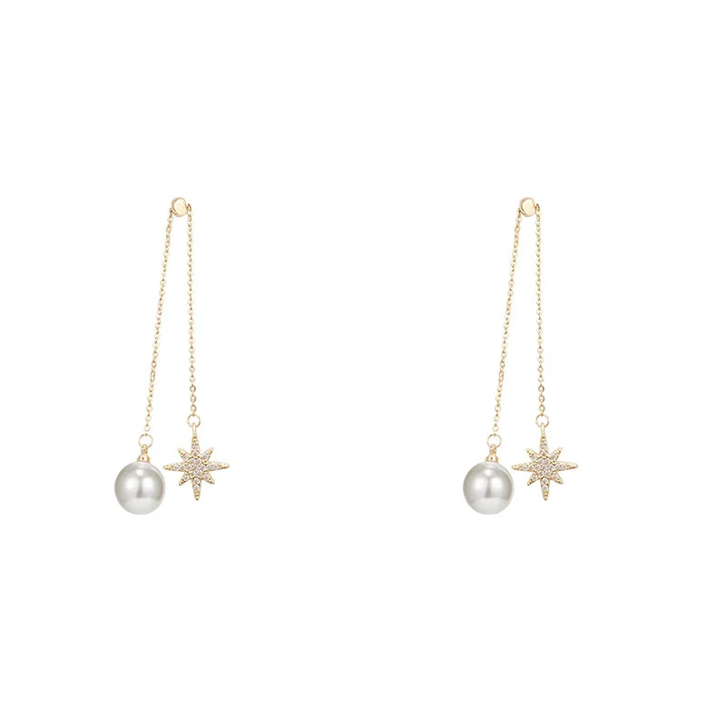 

Style Micro Inlaid Star Silver Needle Design, Adjustable Long 2021 Hyperbole Genuine Earring for Women Girls European Bridal