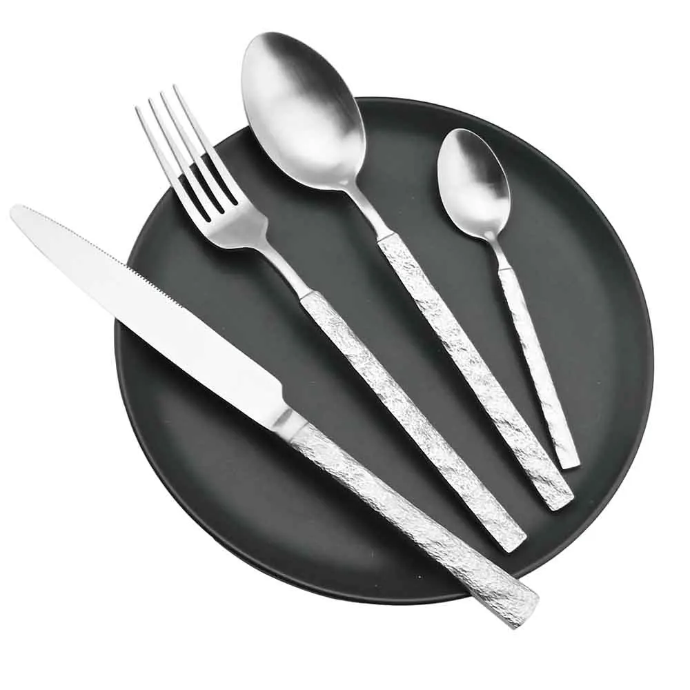 

4Pcs Dinnerware Set 304 Stainless Steel Silverware Set Mat Silver Tableware Set Kitchen Cutlery Set Knife Fork Spoon Dinner Set