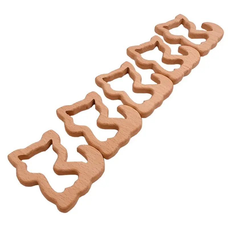 

Natural Beech Wooden Teether Animals Shape Wooden Toys Baby Nursing Accessories