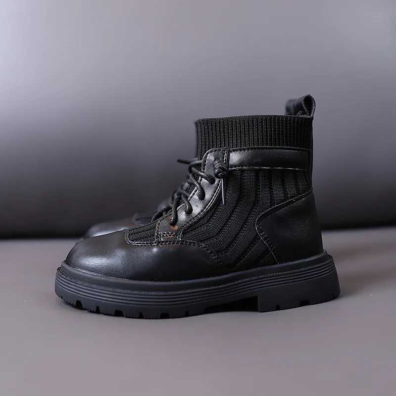 Детская обувь 2020 модные новые ботинки мартинсы высокие вязаные на шнуровке для