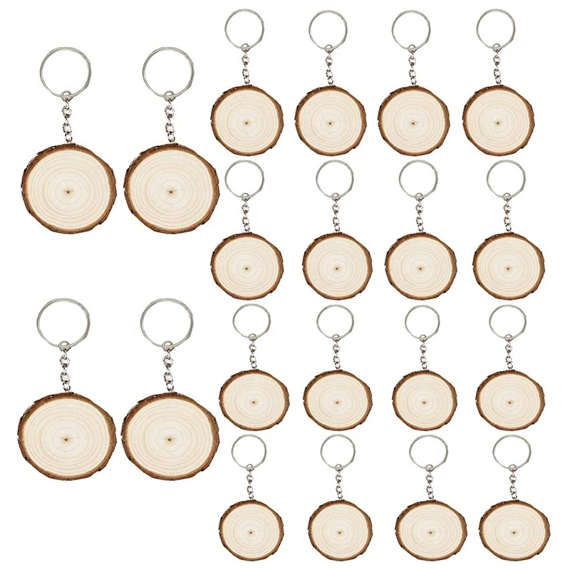 

20PCS Key Rings with Labels Keychains Round Wooden Rings Blank Key Chain for DIY Craft Hang Tags