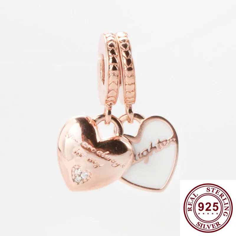 

Original 925 Sterling Silver Charm New Mother's Day Rose Gold Heart Pendant Fit Pandora Women Bracelet & Necklace Diy Jewelry