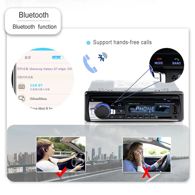 Авторадио 12 в Bluetooth V2.0 JSD520 автомобильный стерео In dash 1 Din FM Aux вход приемник SD USB MP3 MMC