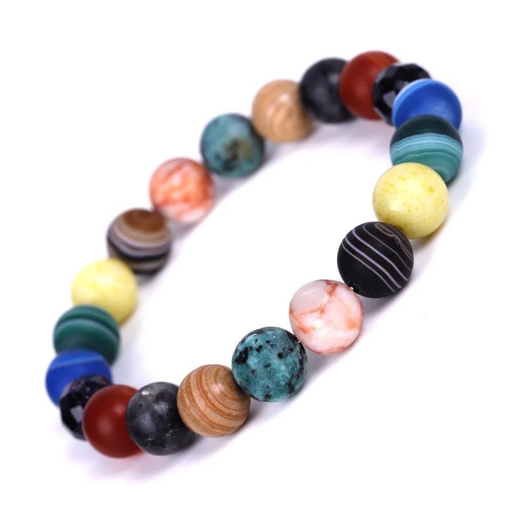 10mm Faceted Натуральный хрусталь камень бусины браслет Вселенная восемь растений галактика солнечной системы браслеты для мужчин или женщин Прямая поставка - Окраска металла: 10mm Faceted