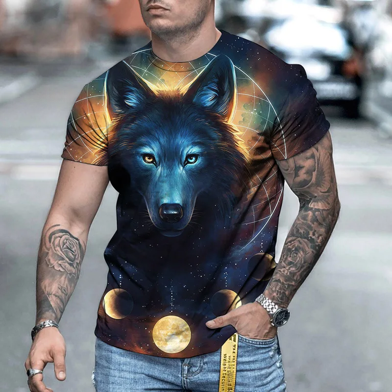 2021 летняя новая стильная Персонализированная модная футболка, Повседневная футболка с 3D-принтом волка, футболка с животными, мужские топы с...