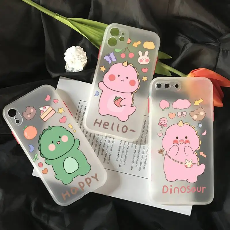 

Dinosaur Couple Cute Cartoon Animal Phone Case matte transparent For iphone 7 8 11 12 plus mini x xs xr pro max cover