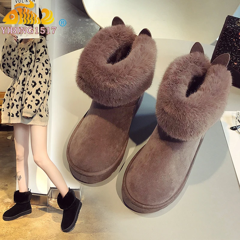 Качественные женские ботинки с лисьим мехом эластичные ботильоны круглым носком