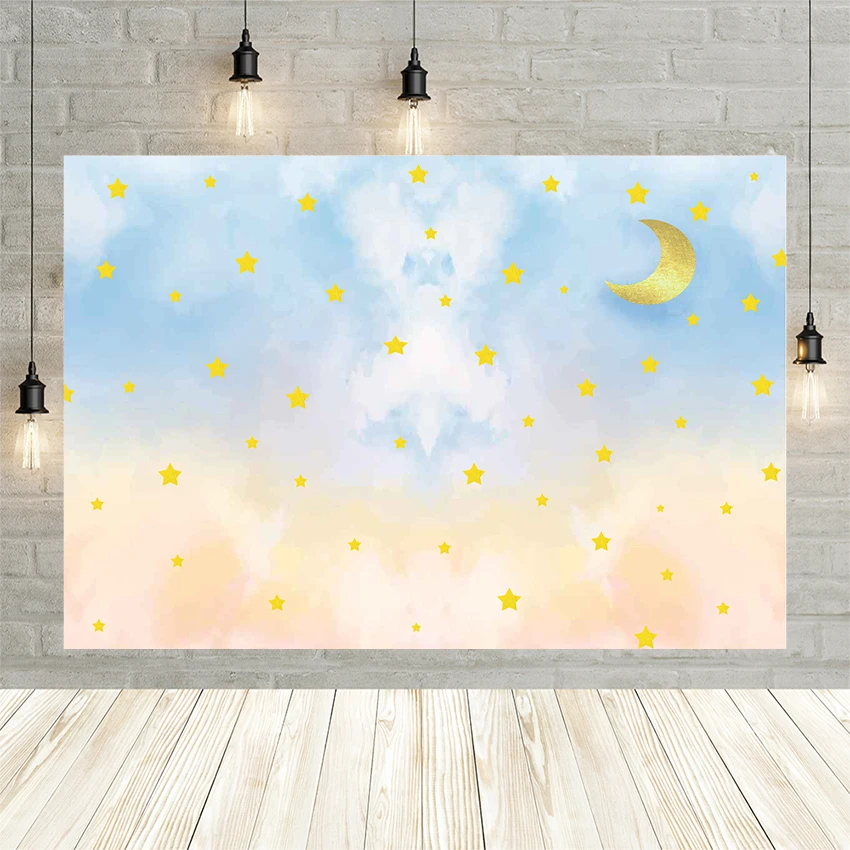 

Avezano Boy Girl Glitter Stars Moon Clouds Sky Birthday Party Baby Shower Decor Banner Poster Backdrop Photo Background Custom