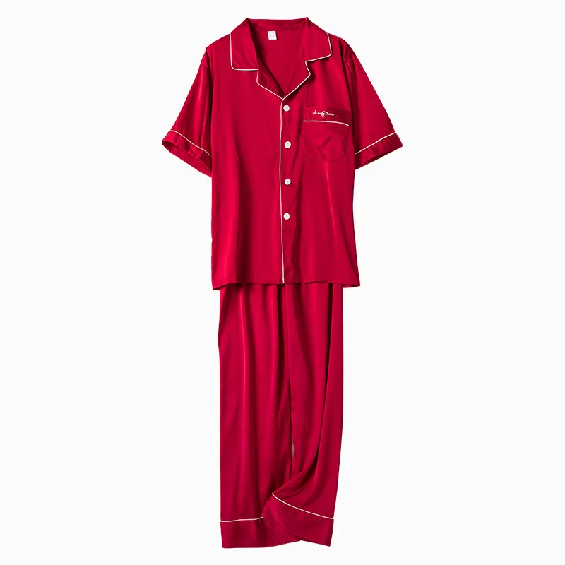 

Пижамы для пар, роскошные атласные комплекты одежды для сна, костюм с отложным воротником для мужчин и женщин, Мягкий Удобный Повседневный д...