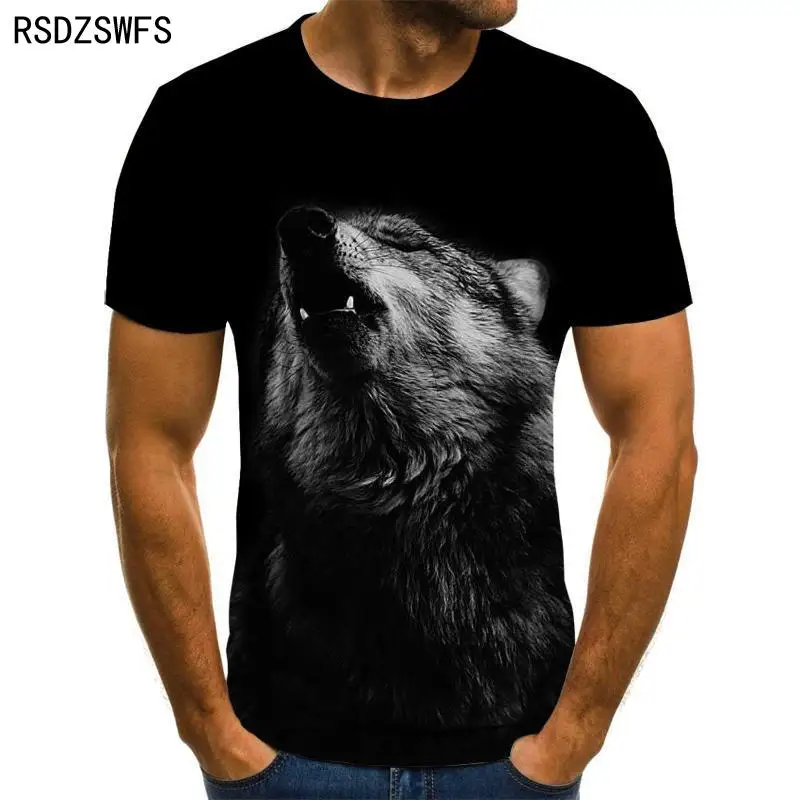 Футболка мужская с 3D-принтом волка модная повседневная рубашка оверсайз круглым