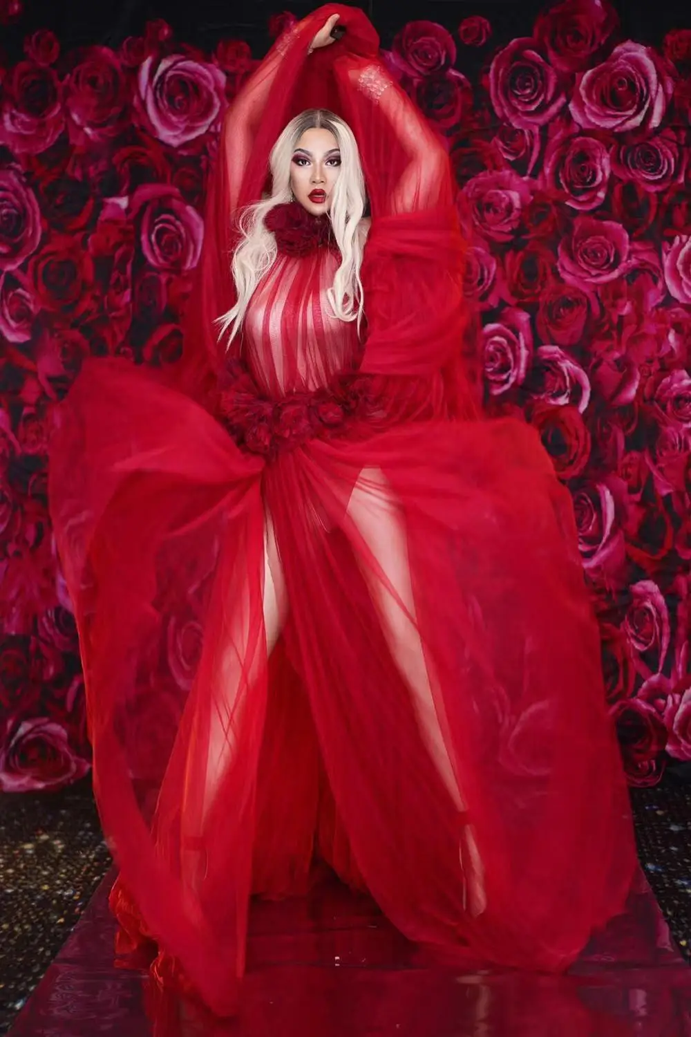 Новинка 2020 женское и мужское Прозрачное платье с красными цветами для