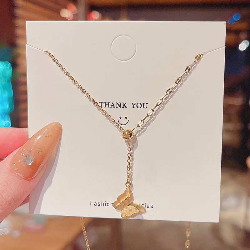 

Titanium Steel Butterfly Necklace Women's Long Tassel Clavicle Chain Ins Tide Graceful and Fashionable Necklace