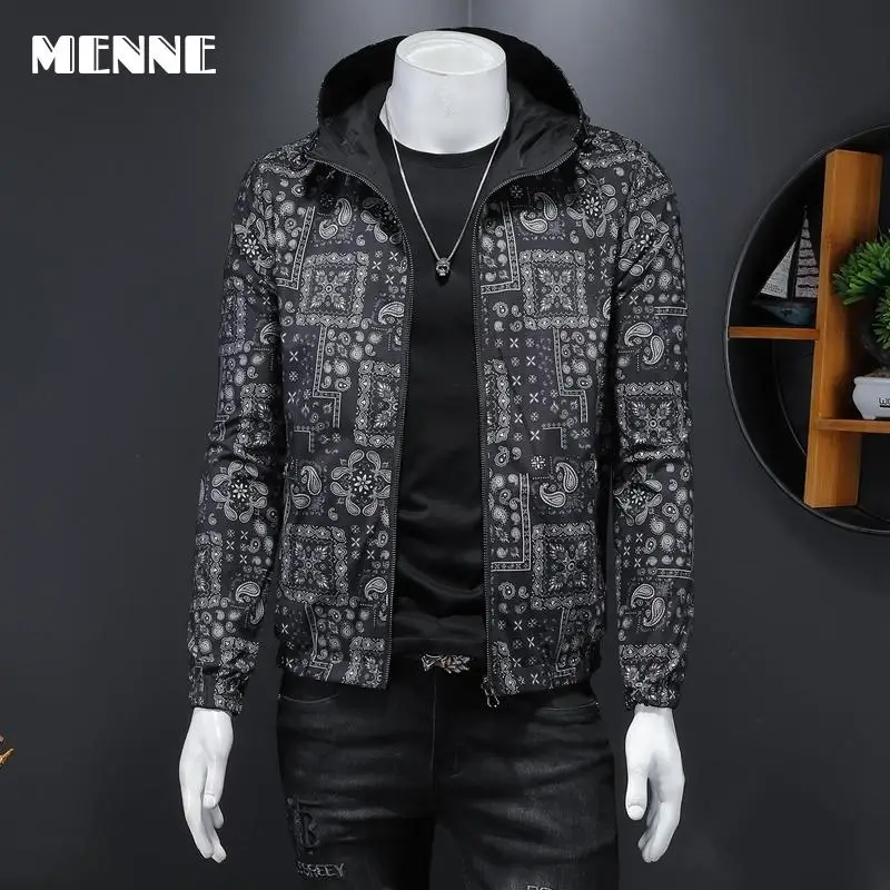 

MENNE New arrival jackets men fashion print Men jacket hooded Use on both sides Casual jacket for men