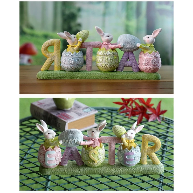 

Easter Bunny Ornaments Spring Easter Decoration Micro Landscape Figurine Resin F3MB