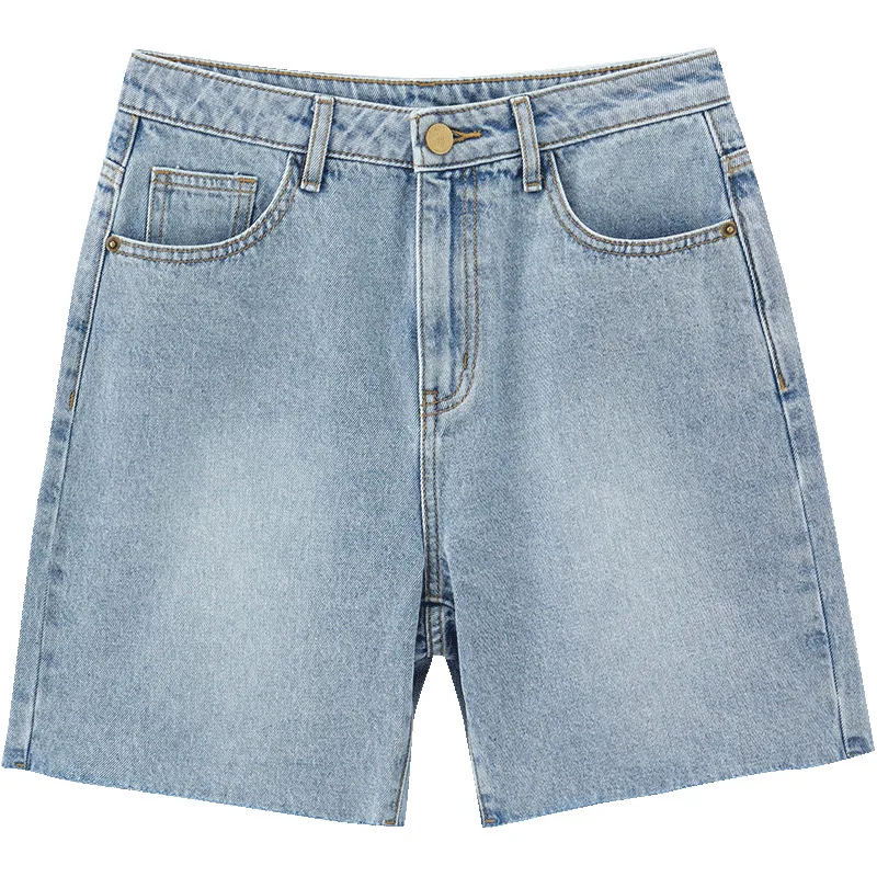 

INMAN Summer Women' Shorts Straight Fashion Casual Style Uneven Edges Hem Single Button Waist Girl Female Denim Pants