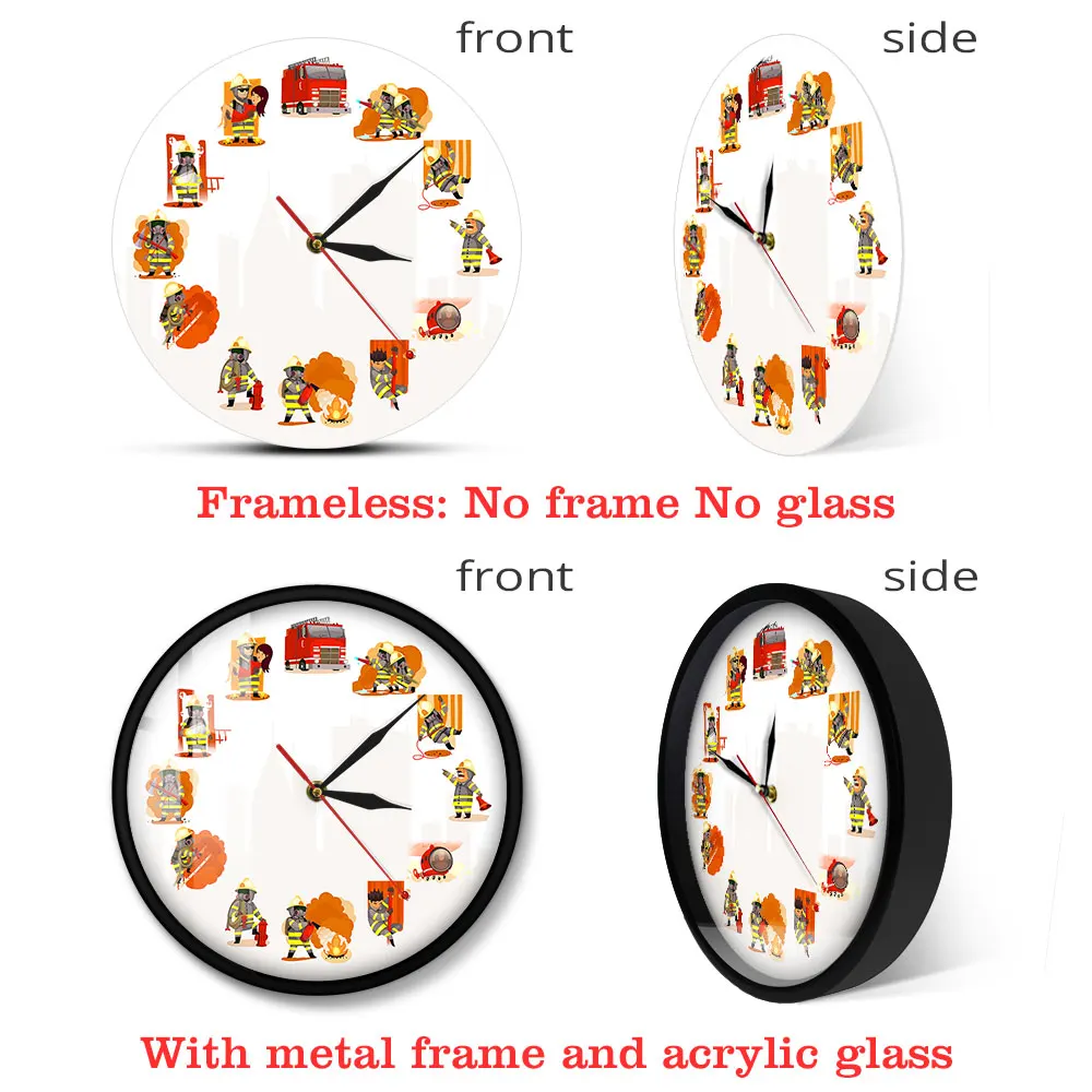 Настенные часы с рисунком пожарной команды современные декоративные для работы