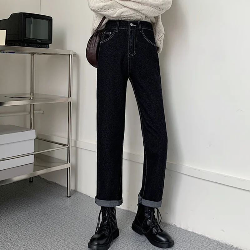 

Autumn/winter Black Jeans for Women 2021 New High Waist Baggy Straight Trousers Slimming Versatile Small Pants Fashion