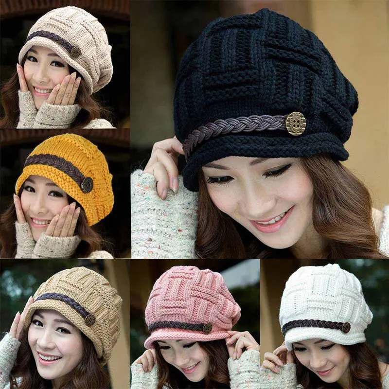 

1Pcs Hot Sales Woman Winter Bonnet Hat Female Knitted Crochet Casual Cap Beanies For Women Solid Color Warm Caps Skullies Bonnet