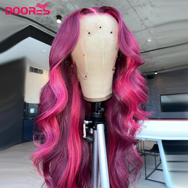 Блестящие Ярко розовые волнистые человеческие волосы парики для женщин 99j