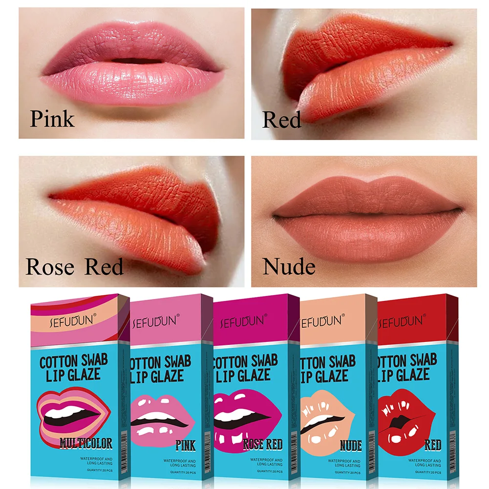 

1PC Set Cotton Swab Tattoo Lipsticks Portable Lipsticks Cosmetics Waterproof Disposable Non-Sticky Lip Moisturizing Lip Balm New